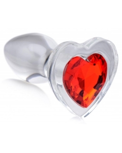 Red Heart Glass Anal Plug With Gem - Large