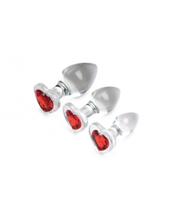 Red Heart Gem Glass Anal Plug Set