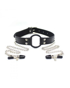 Ring gag + nipples clamps (black)